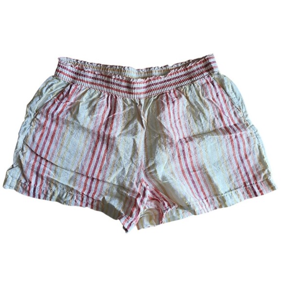 Saks Fifth Avenue 100% Linen Striped Shorts Sz LCoastal Minimalist Resortwear - Picture 3 of 13